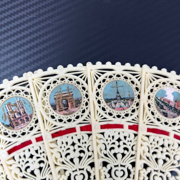 Vintage Pink & Ivory Souvenir Celluloid Plastic Lace Folding Hand Fans SET OF 2 - Picture 8 of 12